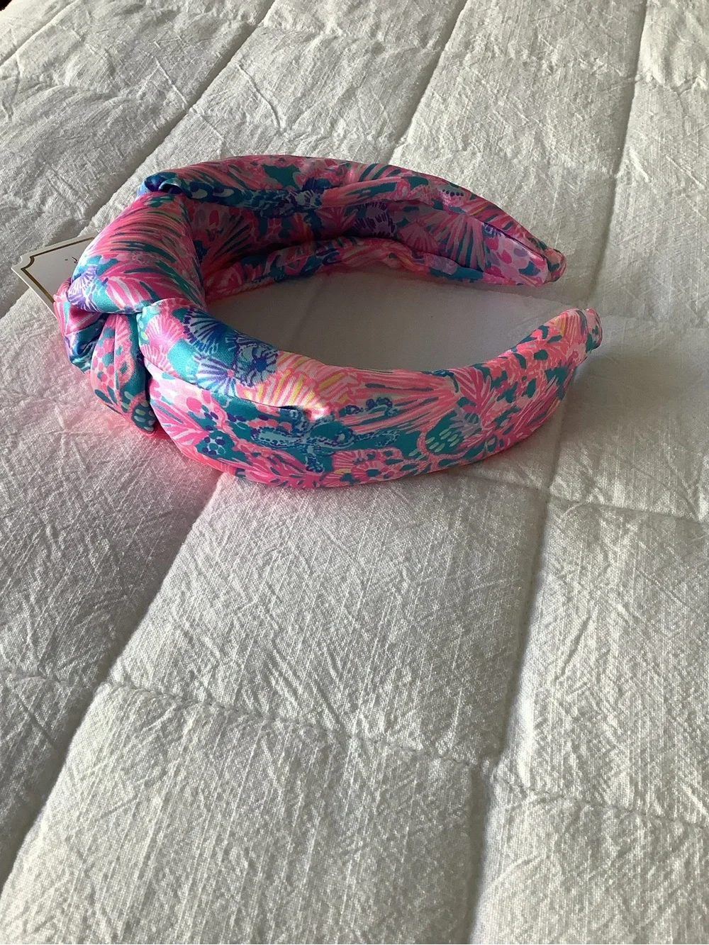Lilly Pulitzer 3” Wide Satin Pink Turquoise Floral Knotted Headband